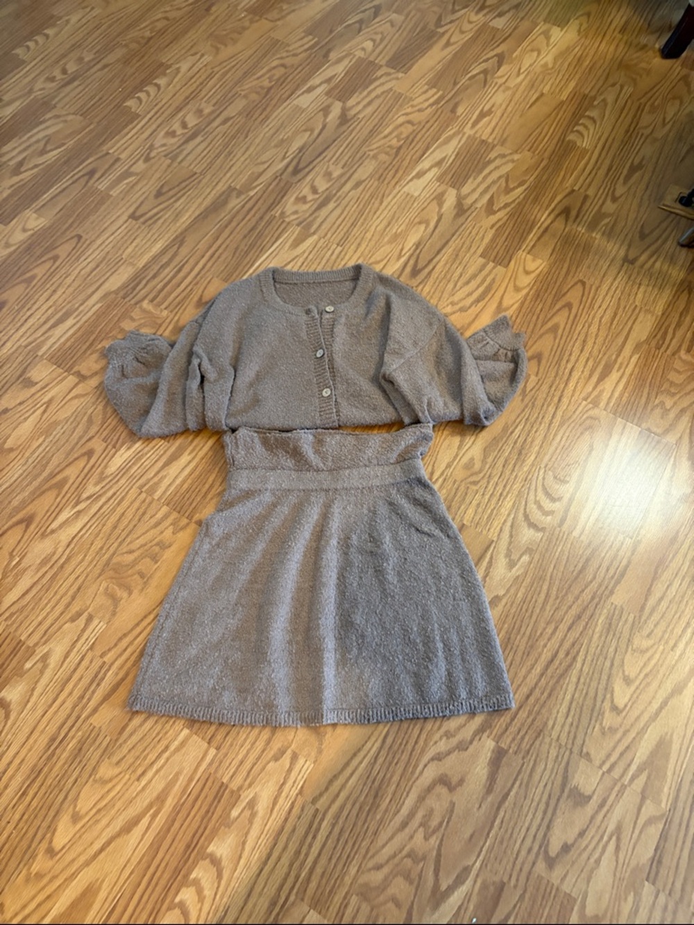 Cozy Knit Taupe Two-Piece skirt set